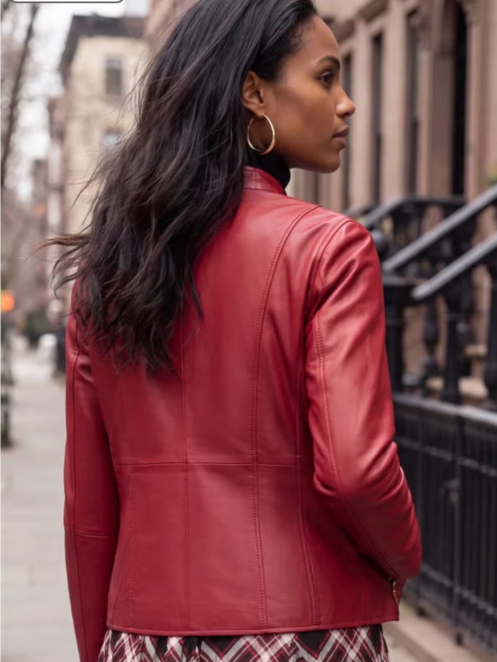 Jessica London Classic Red Leather Zip-Front Jacket - Picture 2 of 5
